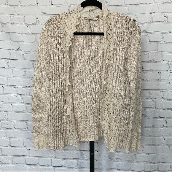 Soft Surroundings Tan Knit Cardigan with Lace Trim Size Small - Picture 1 of 3